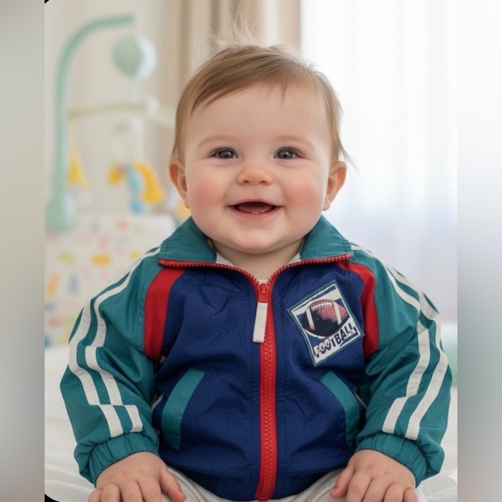 Vintage 90s W.T. Outerwear 12 Months  Toddler Football Track Jacket Windbreaker - Picture 2 of 8